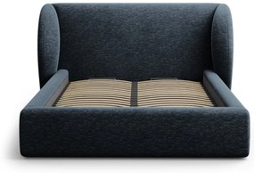 Tmavomodrá čalúnená dvojlôžková posteľ s úložným priestorom s roštom 200x200 cm Miley – Micadoni