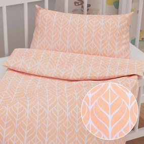 Biante Detské bavlnené posteľné obliečky do postieľky Sandra SA-213 Listy na marhuľovo oranžovom Do postieľky 90x140 a 40x60 cm
