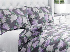 Biante Bavlnené posteľné obliečky Sandra SA-384 Kvety orgovánu na sivom Predĺžené 140x220 a 70x90 cm