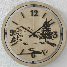 Nástenné hodiny Lesná krajina gravírované | PUPOU: HDF - Javor 30 cm 4795-115320 HDF0607