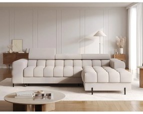 Béžová zamatová rozkladacia/s úložným priestorom rohová pohovka (pravý roh/s leňoškou) Felro – ELTAP