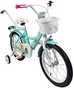 Detský bicykel s vodiacou tyčou, košíkom a pomocnými kolieskami 16 – pre deti od 4 do 6 rokov