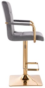 LuxuryForm DESIGN Barová stolička VERONA GOLD VELUR na zlatej hranatej podstave - tmavo šedá