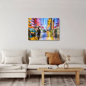 Sklenený obraz - Mesto v neónovej žiare (70x50 cm)