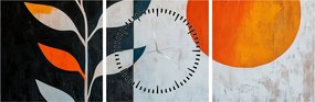 Obraz - Abstrakcia rastliny a slnka (s hodinami) (90x30 cm)