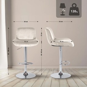 Barová stolička Solon - zamat, chróm rám - krémová