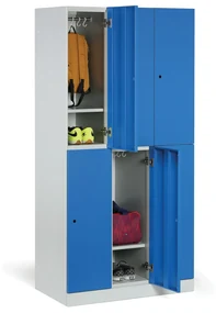 Šatníková skrinka s úložnými boxmi, 6 boxov, 1850 x 900 x 500 mm, kódový zámok, červené dvere