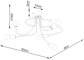 Stropné svietidlo Levar 6, čierne telo svietidla