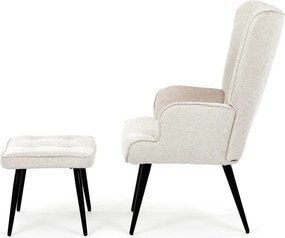 Relaxačné kreslo ušiak s taburetom ROYAL II — kov, látka, krémová