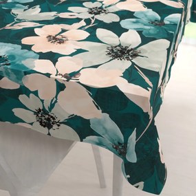 Biante Zamatový obdĺžnikový obrus Tamara TMR-027 Veľké kvety na tmavo zelenom 140x200 cm