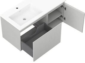 Mexen Rivel, kúpeľňová skrinka 100 cm s ľavým umývadlom Otis, 1S, 1D, drážkovaná, sivá matná/biela matná - 91A23-10047-3-BBFF62-W18L01