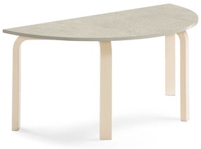 Stôl ELTON, polkruh, 1200x600x530 mm, linoleum - šedá, breza