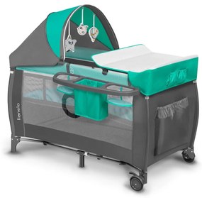 Lionelo - Cestovná postieľka SVEN PLUS šedá/tyrkysová