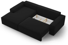 Čierna zamatová rozkladacia/s úložným priestorom rohová pohovka (ľavý roh/s leňoškou) Jodie – Micadoni
