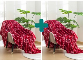 2x Červená vianočná mikroplyšová deka SNOWFALL 150x200 cm