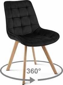 Stolička SORIA 360 – čierny zamat / dubové nohy × 4