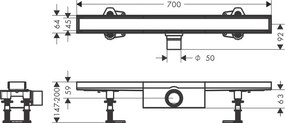 Hansgrohe RainDrain Compact, úplná sada sprchového žľabu 700 pre dlažbu, pre štandardnú inštaláciu, HAN-56177000