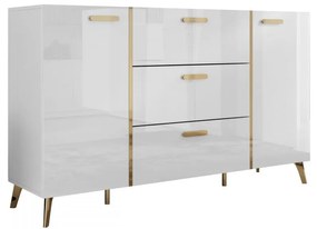 Komoda Rostiw 150 2D3SZ, Farby: biela / biely lesk + zlatá