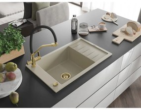 Mexen Elias, 1-komorový granitový drez 795x480x200 mm a drezová batéria Duo, béžová, 6511-69-671701-57-G