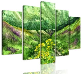 5-dielny obraz nádherná maľba horských kopcov