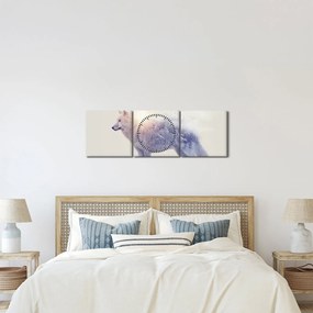Obraz - Arktický vlk zrkadliaci divokú krajinu (s hodinami) (90x30 cm)