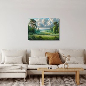 Sklenený obraz - Zelená krajina (70x50 cm)