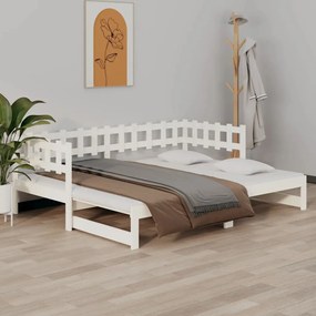 Rozkladacia denná posteľ biela 2x(90x190) cm borovicový masív