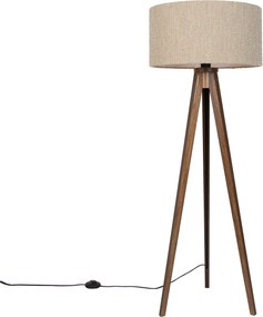 Moderná stojaca lampa z orechového dreva s béžovým buklé tienidlom 50 cm - Tripod Classic