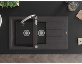 Mexen Matias, 1,5-komorový granitový drez 900x505x200 mm a drezová batéria Savita, čierna škvrtnitá, 6502-76-672601-00