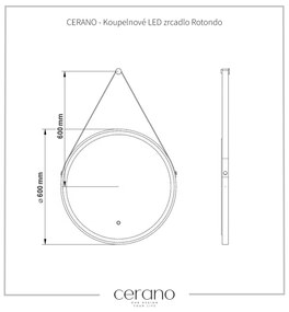 Cerano Rotondo, LED kúpeľňové zrkadlo Ø 60 cm, kovový rám, čierna matná, CER-CER-NT2805Y-60