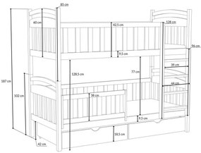 Detská poschodová posteľ z masívu borovice KRISTEN so šuplíkmi - 200x90 cm - BIELA