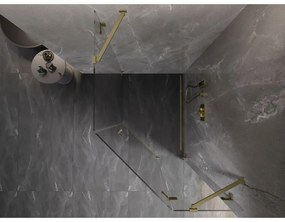 Mexen Lunar, päťuholníkový sprchový kút s pravým sklonom 80 x 90 cm, 8mm číre sklo, zlatý matný profil, 831-080P-090L-55-00-P