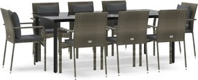 vidaXL 9-dielna sada záhradného nábytku, vankúše, čierno-sivý Pe ratan