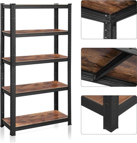 Regál s vysokou nosnosťou, 5-policový, industriálny, rustikálny hnedý