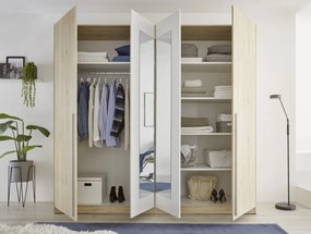 Šatníková skriňa so zrkadlom Cano, 228 cm, dub san remo/biela