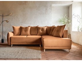 Menčestrová rozkladacia rohová pohovka v tehlovej farbe (pravý roh) Lazy Lukka – Miuform