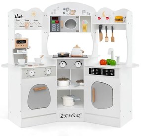 Drevená rohová hracia kuchynka so zvukom ľahký kávovar Hracia súprava do kuchynky pre batoľa šmykľavka biela