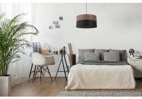 Závesné svietidlo Wood, 1x hnedá orechová dýha/čierne PVC tienidlo, (fi 40cm)