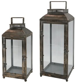 Set 2ks zlatá antik kovová lampáš Janny - 20*20*56/ 16*16*41 cm