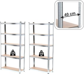 CH Sada dvoch 5-policových kovových úložných regálov Tosca IX. 180 x 90 x 40 cm