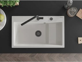 Mexen Omar, 1-komorový granitový drez 800x480x210 mm, biela, grafitový sifón, 6520801005-20-B