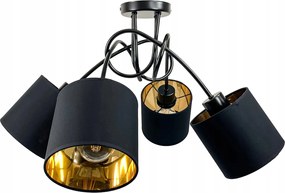 Závesná lampa na strop LOFT, zvité zlaté tienidlo, 4xe27, do izby, lustera