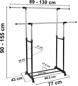 Vešiakový stojan na kolieskach TIMI čierny