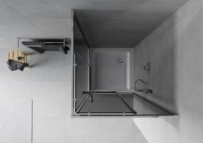 Mexen Rio, štvorcový sprchovací kút s posuvnými dverami 70 x 70 cm, 6mm šedé sklo, chrómový profil + biela vysoká vanička Rio, 860-070-070-01-40-4510