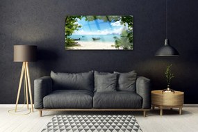 Obraz na skle More loďka krajina 100x50 cm