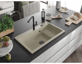 Mexen Omar, 1-komorový granitový drez 800x480x210 mm, béžový, grafitový sifón, 6520801005-69-B