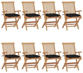 Záhradné stoličky s čiernymi podložkami 8 ks tíkový masív
