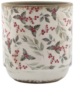 Béžový keramický obal na kvetináč s cezmínou Holly - Ø 13*13 cm