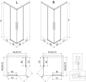 Mexen Rox, Duo posuvný sprchový kút 80 x 80 cm, číre sklo, čierny profil, 8C2D-080-080-70-00
