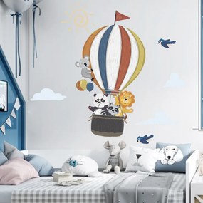 PIPPER | Samolepka na stenu "Teplovzdušný balón so zvieratkami" 99x110 cm